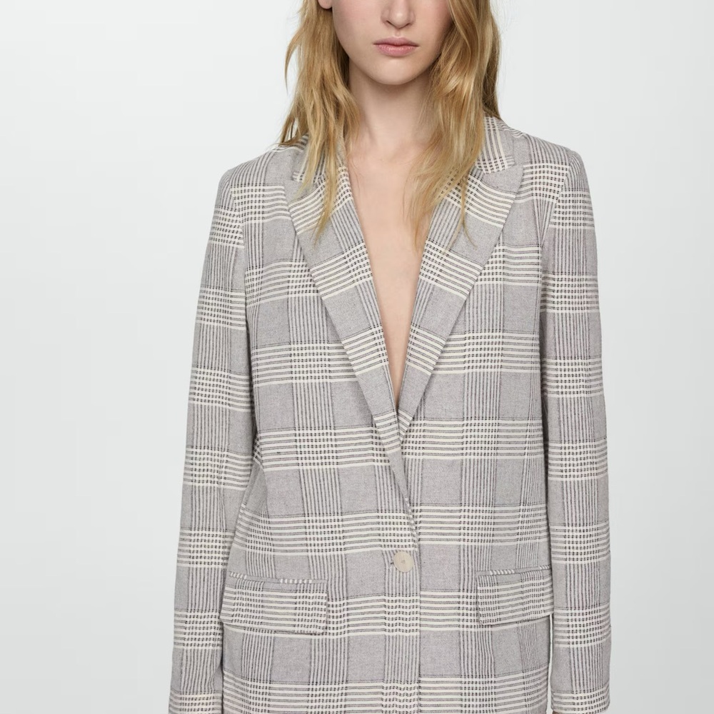 Plaid Gray Women's Blazer Mango 98% Colton